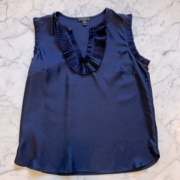 J. Crew Navy Ruffle Blouse - Picture 3 of 6